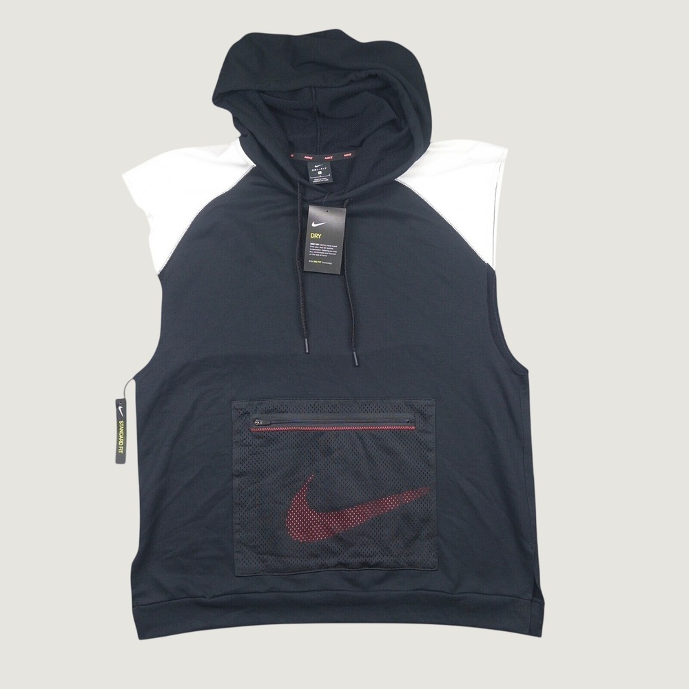 Nike Sleeveless Hoodie Mens Large Black White Dri-FIT Training Vest CJ4746-010